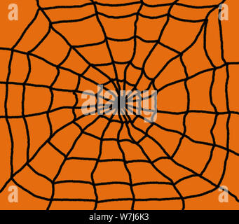 Disegnata a mano spider web illustrazioni. Nastro nero con sfondo arancione Foto Stock