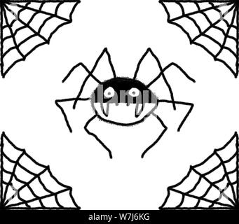 Disegnata a mano spider web illustrazioni con una crociera nel centro. Nero e web spider con uno sfondo bianco Foto Stock