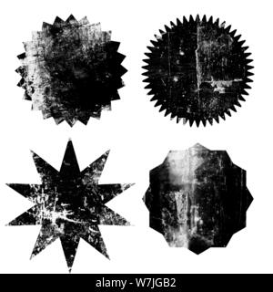 Set di nero starburst grunge timbri su sfondo bianco. Set di icone sul web. Scudetti e le etichette di varie forme. Illustrazione Vettoriale Illustrazione Vettoriale