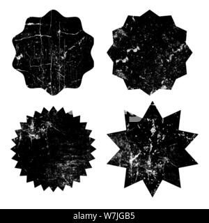Set di nero starburst grunge timbri su sfondo bianco. Set di icone sul web. Scudetti e le etichette di varie forme. Illustrazione Vettoriale Illustrazione Vettoriale