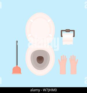 Vettore attrezzature toilet paper,roll,guanti su uno sfondo blu Illustrazione Vettoriale