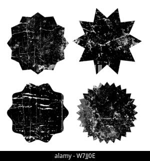 Set di nero starburst grunge timbri su sfondo bianco. Set di icone sul web. Scudetti e le etichette di varie forme. Illustrazione Vettoriale Illustrazione Vettoriale