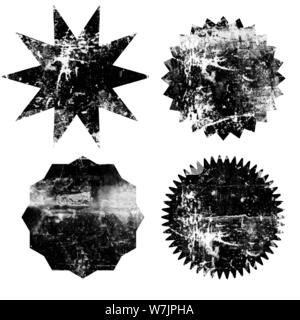 Set di nero starburst grunge timbri su sfondo bianco. Set di icone sul web. Scudetti e le etichette di varie forme. Illustrazione Vettoriale Illustrazione Vettoriale