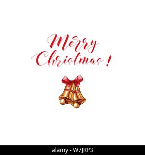 Buon Natale 2020 greeting card modello colore, golden belles isolati su sfondo bianco. Vacanze spazzola di inchiostro calligrafia. Natale, festa di Capodanno il vettore poster, lettere manoscritte benner Illustrazione Vettoriale