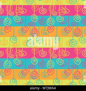 Vettore di seamless pattern con strisce colorate e volute Illustrazione Vettoriale