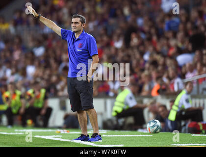 Barcellona, 04-08-2019, FC Barcellona v Arsenal FC, di Joan Gamper Trophy. Stadio Camp Nou. FC Barcelona head coach Ernesto Valverde Foto Stock