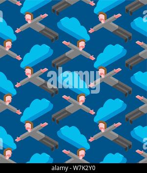 L uomo è modello di volo senza giunture. Guy diffondere le sue braccia ai lati e vola Illustrazione Vettoriale