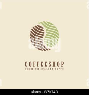 Coffee shop logo design idea. Chicco di caffè simbolo. Illustrazione Vettoriale