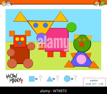 Cartoon illustrazione di educativo Forme di conteggio Attività per i bambini Illustrazione Vettoriale