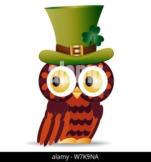 Bellissimo il gufo raffinato con un pattern in un cappello verde con un shamrock per il giorno di San Patrizio Illustrazione Vettoriale