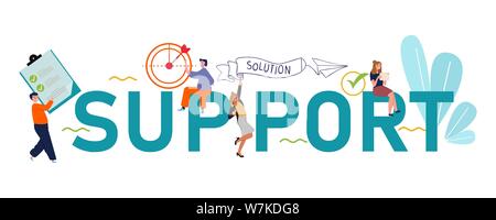 Team di supporto per portare la soluzione al lavoro di squadra sul problema del client. Testo grande imprenditore concetto illustrazione. Illustrazione Vettoriale