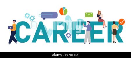 Pianificazione della carriera. Imprenditore nozione di testo di grandi dimensioni. Concetto di crescita e di lavoro di squadra. Illustrazione Vettoriale design piatto. Illustrazione Vettoriale
