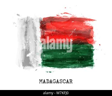 Realistica la pittura ad acquerello bandiera del Madagascar . Vector . Illustrazione Vettoriale