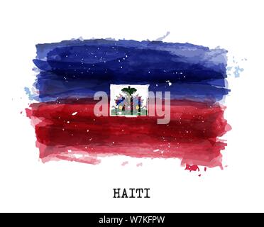 Realistica la pittura ad acquerello bandiera di Haiti . Vector . Illustrazione Vettoriale