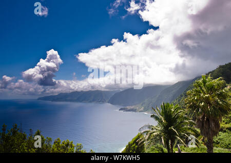 Aprire la vista attraverso l'unico paesaggi di montagna in terrazze a Madeira, Portogallo, Europa Foto Stock