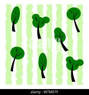 Immagine vettoriale. Insieme di alberi verdi. Elementi isolati per la progettazione. Piante di foresta. Illustrazione Vettoriale