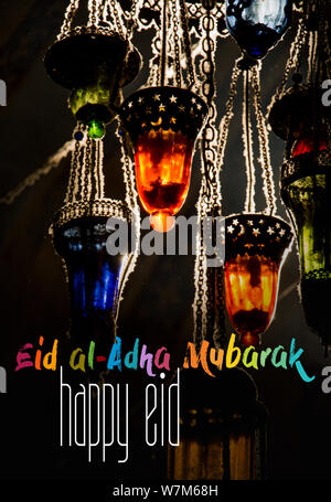 Vacanza musulmana festival di sacrificio, Felice Eid al-Adha mubarak formulazione Foto Stock