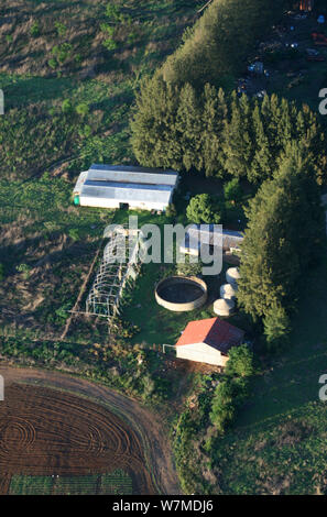 Foto aerea di logoro edifici su una fattoria, Drakensberg, Sud Africa Foto Stock