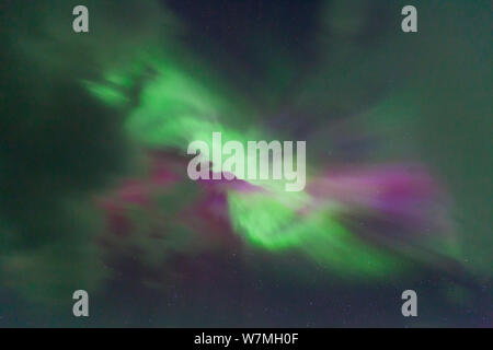 Luci del Nord / Aurora boreale sopra Sud dell'Islanda, Islanda, Europa, Marzo 2012 Foto Stock