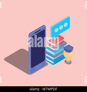Online educazione tecnologica con lo smartphone Illustrazione Vettoriale