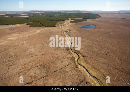 Vista aerea di flussi Forsinard blanket bog, Forsinard, Caithness in Scozia, Regno Unito, maggio. Foto Stock