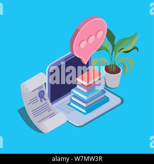 Online educazione tecnologica con il computer portatile Illustrazione Vettoriale