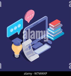 Educazione on line con la tecnologia desktop Illustrazione Vettoriale