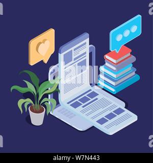 Online educazione tecnologica con il computer portatile Illustrazione Vettoriale