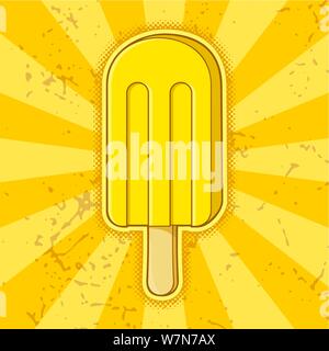Gelato al limone stick icona sul giallo grunge background. Illustrazione Vettoriale