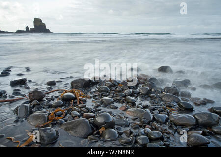 I ciottoli sulla spiaggia. Talisker Bay, Isola di Skye in Scozia, Regno Unito, ottobre 2011. Foto Stock