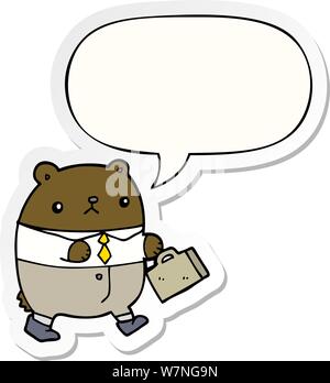 Cartoon recare in abiti da lavoro con discorso bolla sticker Illustrazione Vettoriale