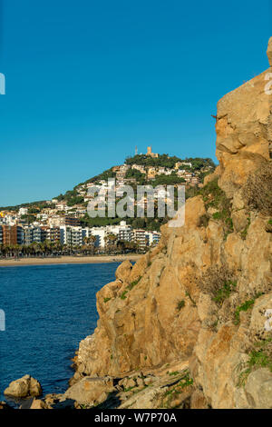 PUNTA SA PALOMERA ROCK Blanes Costa Brava Girona Catalogna SPAGNA Foto Stock