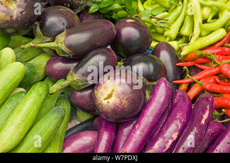 Ortaggi per la vendita nelle città mercato centrale, Kota Bharu, Kelantan Stato, Malesia 2008 Foto Stock