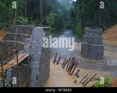 Foresta pluviale africana la penetrazione di trasporto - la costruzione della strada e infrastruttura associata consentendo di accedere a precedentemente regioni isolate. Il Camerun, Africa centrale, Agosto 2009. Foto Stock