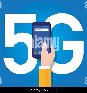 5g tecnologia telefonica collegare in tutto il mondo. Smart e la quinta generazione di un concetto di rete. Connessione internet veloce. Illustrazione Vettoriale