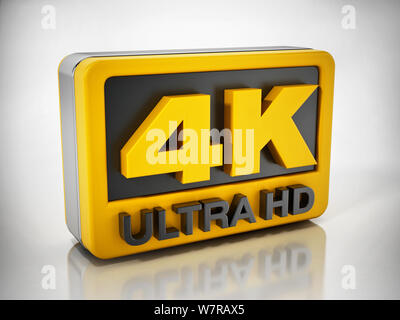 4K ultra icona HD isolati su sfondo bianco. 3D'illustrazione. Foto Stock