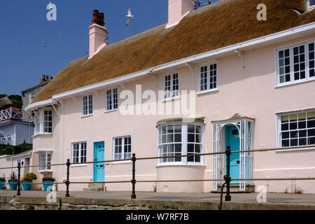 Cottage con il tetto di paglia Lyme Regis Dorset Inghilterra Foto Stock