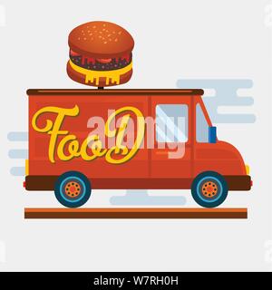 Burger fast food van auto illustrazione vettoriale Illustrazione Vettoriale