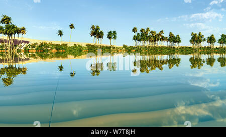 Palme vicino oasi in Africa il rendering 3D Foto Stock