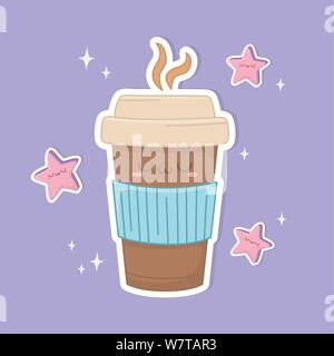 Il caffè nel contenitore di plastica carattere kawaii illustrazione vettoriale design Illustrazione Vettoriale