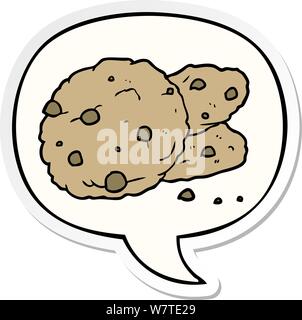 Cartoon i cookie con discorso bolla sticker Illustrazione Vettoriale