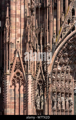 Straßburger Münster, Cathédrale Notre-dame de Strasbourg, Westfassade, dettaglio Foto Stock