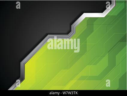 Verde e nero tecnologia sfondo astratto con striscia metallica. Il design del vettore Illustrazione Vettoriale
