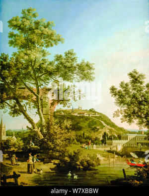 Canaletto, paesaggio inglese Capriccio con un palazzo, pittura, circa 1754 Foto Stock