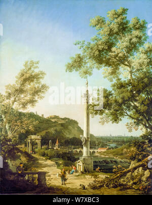 Canaletto, paesaggio inglese Capriccio con una colonna, pittura, circa 1754 Foto Stock