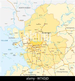 Expressway Mappa di Corea del Sud s Gyeonggi Provincia e la capitale di Seoul Illustrazione Vettoriale