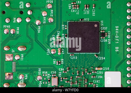 Pinted scheda di circuito close up dettaglio macro micro computer Foto Stock