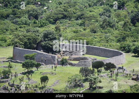 Grande Zimbabwe rovine, i ruderi della ex capitale del regno dello Zimbabwe, costruito tra 11th-15th centuary. Central Zimbabwe Gennaio 2011. Foto Stock