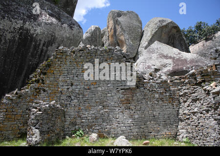 Grande Zimbabwe rovine, i ruderi della ex capitale del regno dello Zimbabwe, costruito tra 11th-15th centuary. Central Zimbabwe Gennaio 2011. Foto Stock