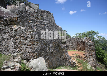 Grande Zimbabwe rovine, i ruderi della ex capitale del regno dello Zimbabwe, costruito tra 11th-15th centuary. Central Zimbabwe Gennaio 2011. Foto Stock